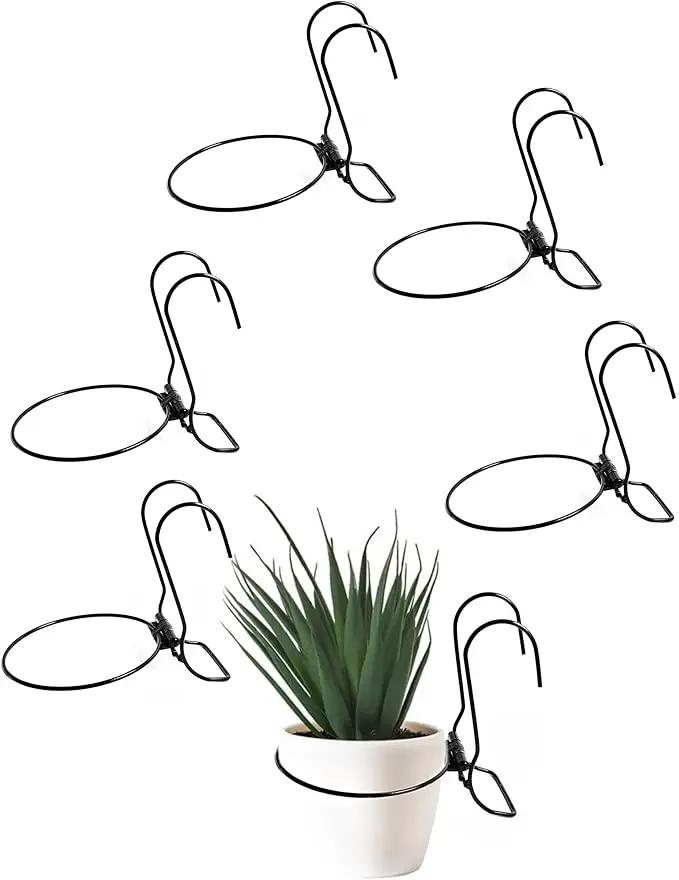 6 Pieces, 8 inches Iron hanging Flower Pot. Metal Plant Wall Hanger, Vertical Yard Garden. Planter Hook Ring, Rail Metal Fence. Indoor and Outdoor. Wire Trellis. Collapsible Bracket. (8 inches) by GreenHaven Gardens