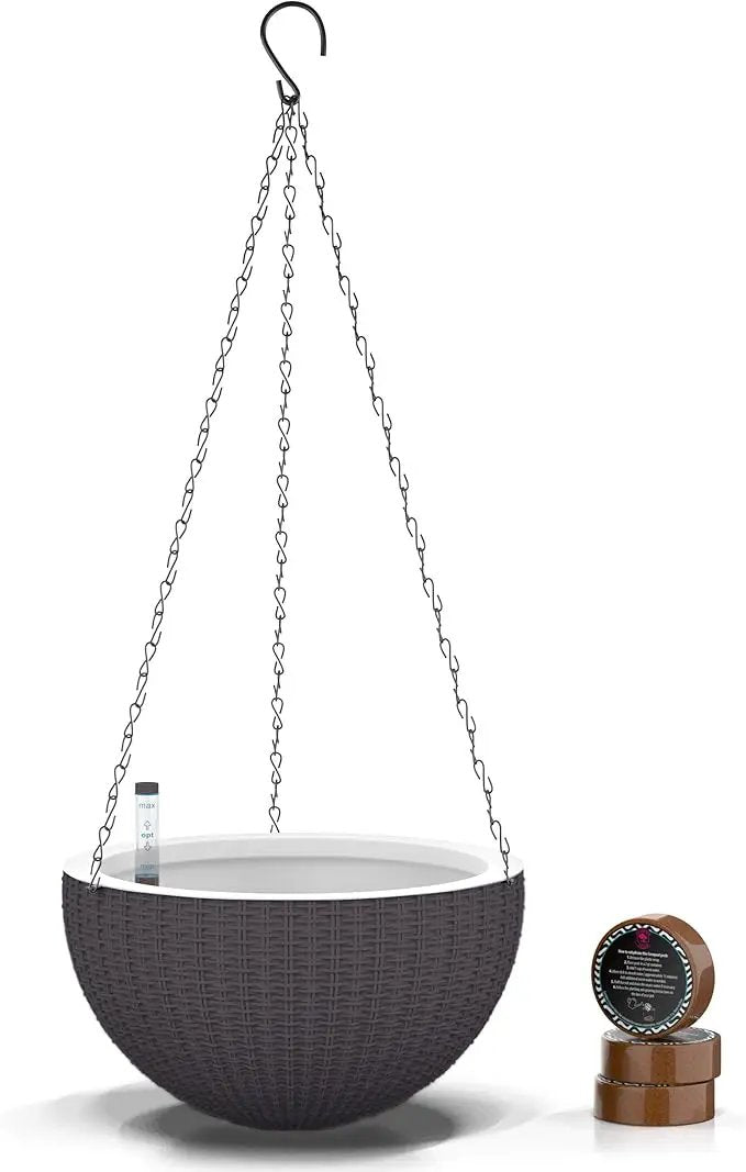 GARDENIX DECOR 11'' Self Watering Hanging planters for Indoor Plants - Flower Pot with Water Level Indicator for Plants, Hanging pots - Self Watering Planter Plant Pot-Coco Coir - Round 1 Pack - Gray by GreenHaven Gardens