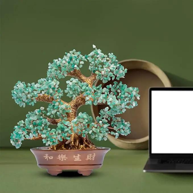 Natural Aventurine (1,251 Gemstone Count) Chakra Crystal Tree with Healing Properties - Home & Office Bonsai Feng Shui Money Tree Decoration for Luck, Success and Intelligence - 14" by GreenHaven Gardens