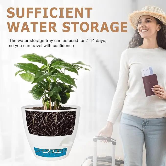 Plant Pots 12/10/9 Inch Self Watering Pots, Set of 3 Plastic Planters with Drainage Holes and Saucers,Plastic Flower Pots,Nursery Planting Pot for Indoor Out Door Plants(Pure White) by GreenHaven Gardens