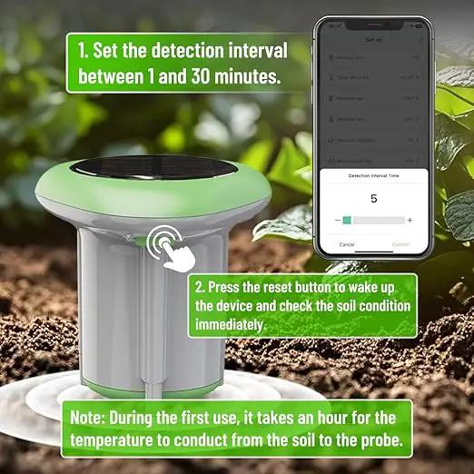 Smart 3-in-1 Soil Moisture/Temperature/Fertility Meter for Outdoor Plant, Soil Test Kit for Garden/Farming/Lawn, GreenVation Digital Soil Sensor with Tuya/Smart Life APP Push Notification by GreenHaven Gardens