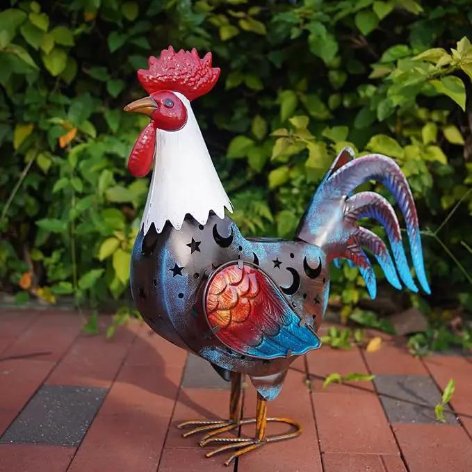 LIFFY Solar Rooster Outdoor Decor,18" Metal Rooster Yard Decor with LED Lights,Chicken Home Decorative Ornaments,Garden Statues for Outside Patio Backyard Landscape Lawn by GreenHaven Gardens