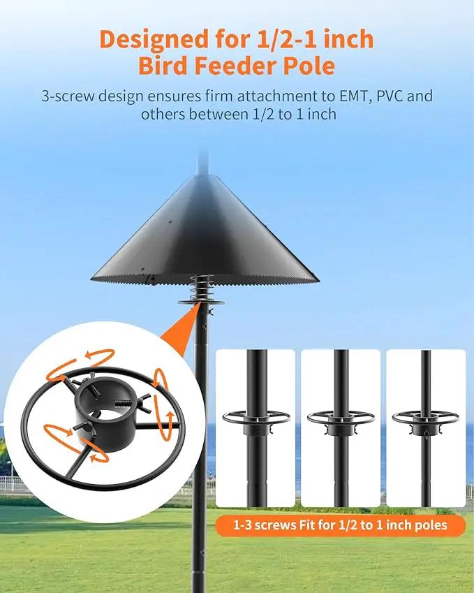 Squirrel Baffle for Bird Feeder Pole - Polycarbonate Bird Feeder Baffle with Stainless Steel Spring for Better Protection, 19 Inch Squirrel Guard for Outside Pole Mount, Metal Buckle by GreenHaven Gardens