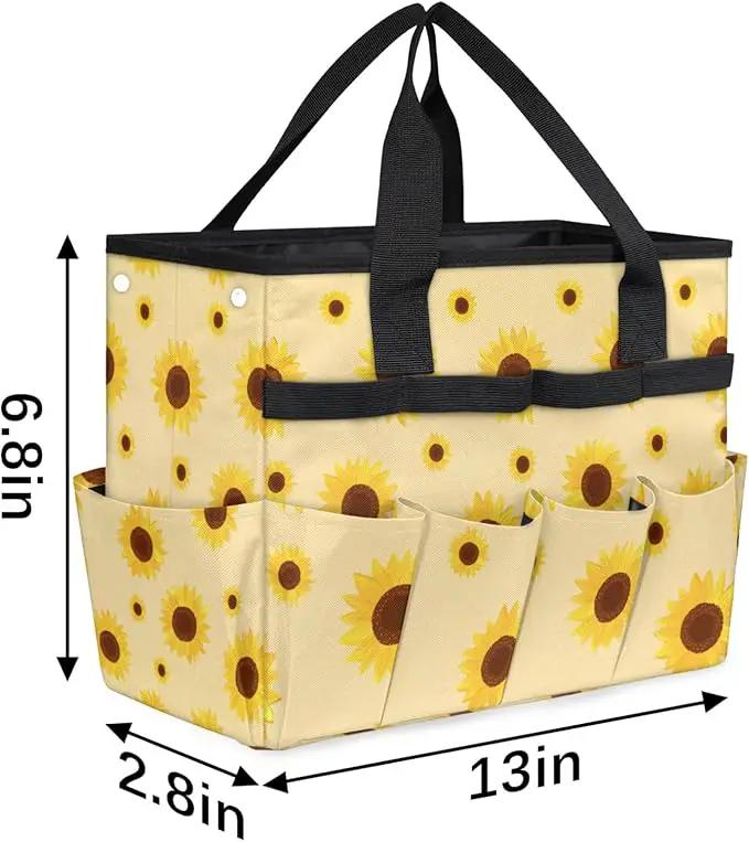 Sunflower Gardening Tool Bag,Heavy Duty Garden Tote Bag,Portable Oxford Gardening Storage Basket Organizer Handbag with Pockets Handle,Hand Tools Gifts for Outdoor Garden Lawn Yard by GreenHaven Gardens