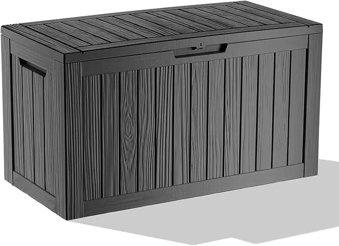 86 Gallon Outdoor Deck Box,Storage Lockable Waterproof Patio Furniture,Garden Tools,Cushions,Pool Accessories Outside Storage Resin Box(Black) by GreenHaven Gardens
