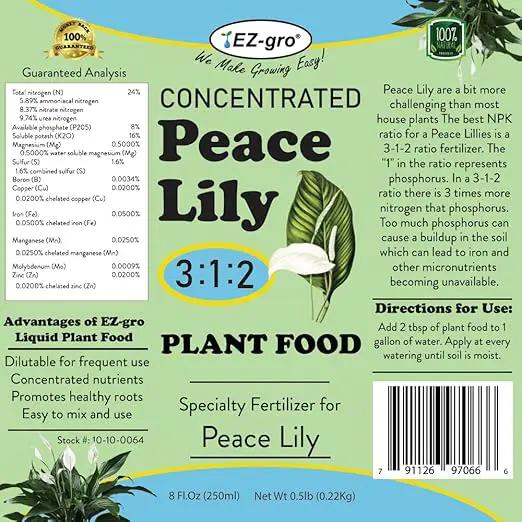 EZ-GRO Peace Lily Fertilizer for Indoor Plants - Concentrated Liquid Plant Food with The Ratio of 3 1 2 NPK Fertilizer | Perfect for Indoor Plant Food, 8 Fl.Oz (250 ml) by GreenHaven Gardens