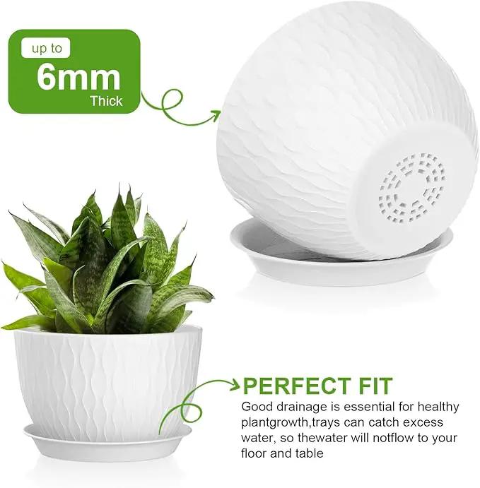 Plant Pots 12/10/9 Inch Pots, Set of 3 Plastic Planters with Drainage Holes and Saucers,Plastic Flower Pots,Nursery Planting Pot for Indoor Out Door Plants（White） by GreenHaven Gardens
