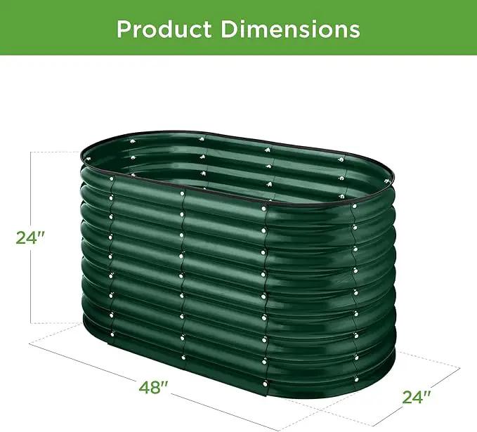 Best Choice Products 4x2x2ft Outdoor Metal Raised Garden Bed, Oval Deep Root Planter Box for Vegetables, Flowers, Herbs, and Succulents w/ 101 Gallon Capacity, Rubber Edge Guard - Dark Green by GreenHaven Gardens