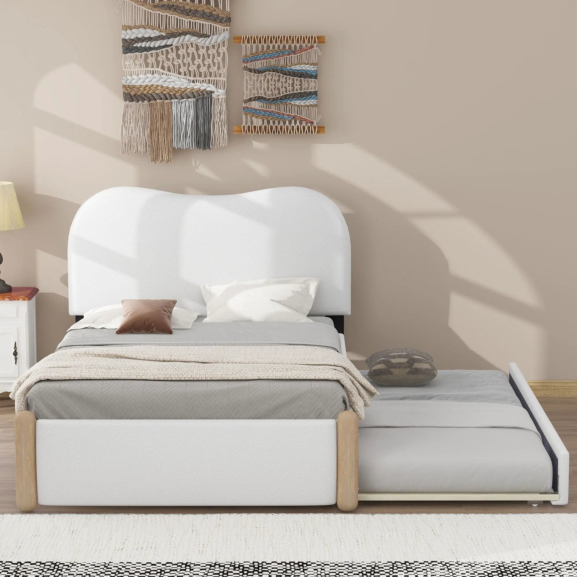 Upholstered Platform Bed With Wood Supporting Feet And Trundle by HouseOfZazla