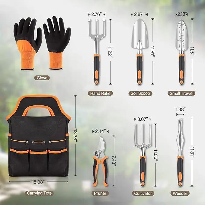 sungwoo Garden Tool Set 8 Piece, Heavy Duty and Lightweight Aluminium Alloy Tools with Non-Slip Ergonomic Handle, Storage Tote Bag, Gardening Hand Tools, for Women and Men Orange by GreenHaven Gardens