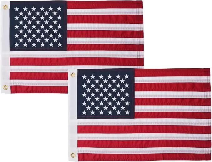 AZCOVER 2 Pack American Flag 12x18 Inch Boat Flag for Outside, 210D USA Small American Flags with Embroidered Stars Sewn Stipes and Brass Grommets for Marine Yacht UTV by GreenHaven Gardens