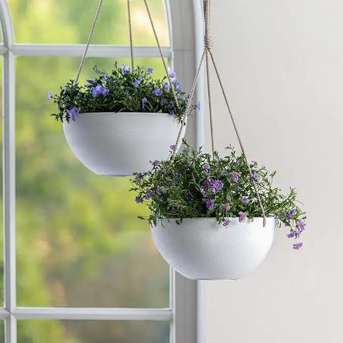 LA Jolie Muse Hanging Planter - 9.84 Inch Hanging Planters for Indoor Plants, Hanging Pots for Plants Indoor Outdoor, Set of 2, White by GreenHaven Gardens