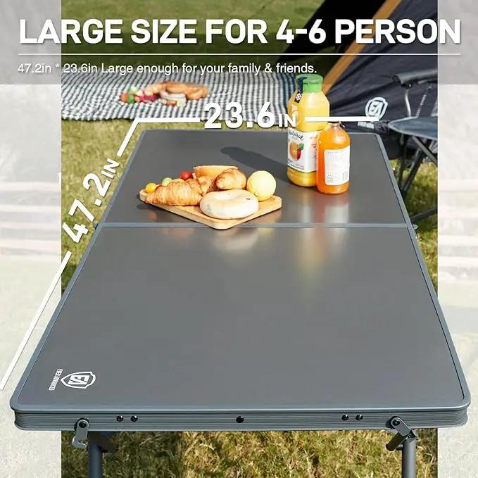 EVER ADVANCED Large Camping Table for 4-6 Person, Portable Folding Aluminum Table with Carrying Handle, Suitable for BBQ, Picnic, Camping and Indoor Use, Support up to 130LBS, Gray by GreenHaven Gardens