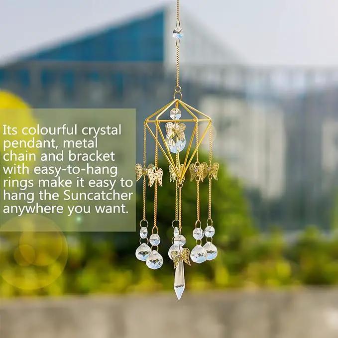 Sun Catchers with Crystals Indoor Window, Handmade Gold Plated Angel Suncatcher, Wind Chime Rainbow Maker Pendant by GreenHaven Gardens