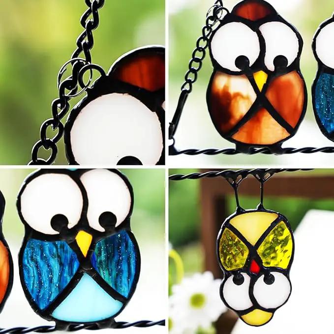 Owl Bird Gifts for Bird Lovers Stained Glass Suncatchers for Windows,Bird Decor Stained Glass Window Hangings,Owl Ornament Housewarming Gifts Owl Gifts for Women Owl Lover by GreenHaven Gardens