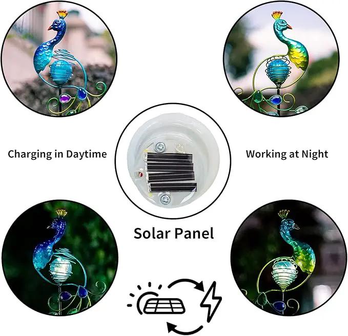 Viveta Garden Solar Lights Decorative, 2 Pack Metal Peacock Solar Lights Stake for Outdoor Garden Patio Yard Lawn Decorations by GreenHaven Gardens