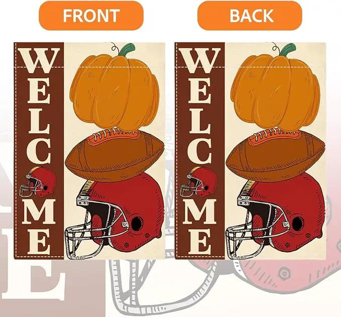 Fall Welcome Garden Flag Autumn Pumpkin Football Garden Flag 12x18 inch Double Sided Fall Thanksgiving Flags for Yard Outdoor Front Door (Flay 1803) by GreenHaven Gardens