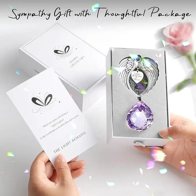 Sympathy Gift Modern Grief Gift for Lose of Loved Ones, Memorial Suncatcher with 40mm Crystal Ball, Sorry for Your Lose Rainbow Maker, Bereavement Gift Idea Angel Wings Design, Purple by GreenHaven Gardens