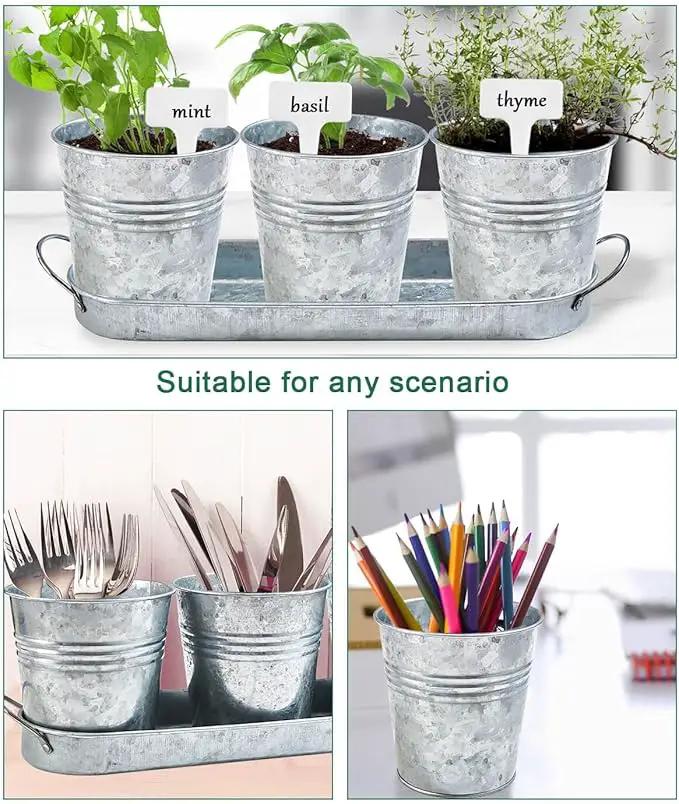 vensovo Indoor Herb Planter Set - Galvanized Windowsill Garden Pots with Tray & Drainage, Set of 3 Metal Window Planters for Kitchen & Outdoor Use, Silver by GreenHaven Gardens