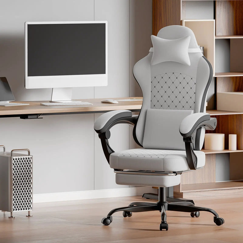 Gaming Chair with Massage, Ergonomic Design, White/Black by HouseOfZazla