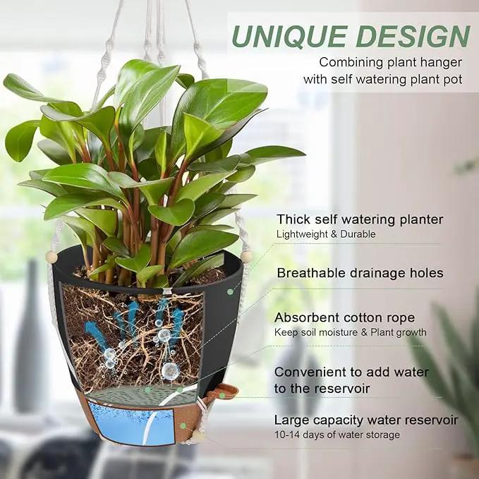 41.5 Inch Macrame Plant Hanger Indoor Outdoor with 12 Inch Flower Pot, Hanging Planter for Plants Holder with Wood Beads for Boho Home Decor (Ivory+Black) by GreenHaven Gardens
