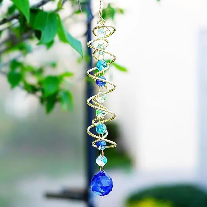 H&D HYALINE & DORA Gazing Ball Spiral Tail Crystal Suncatcher, Rainbow Maker Crystal Beads Decor Sun Catcher Hang with Hook for Window Indoor Outdoor by GreenHaven Gardens
