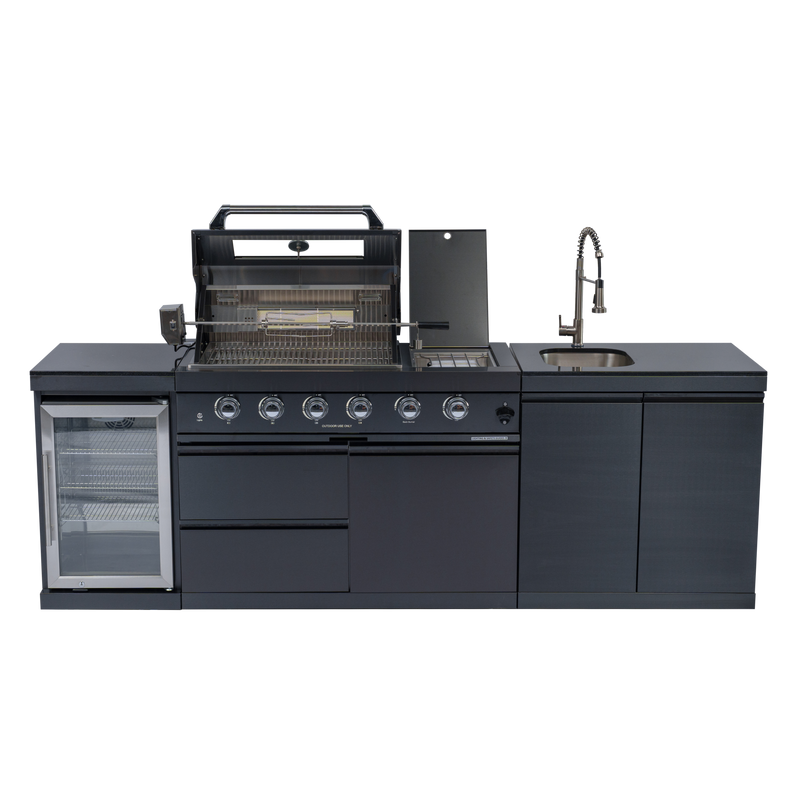 NG 104" 4-Burner 72,000 BTU Black Outdoor Kitchen Island Grill Rotisserie by Chery Industrial