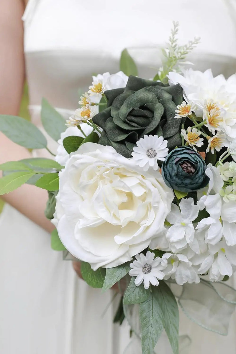 Forest Green Artificial Flowers Silk Fake Roses Peonies Greenery Combo Box Set for DIY Wedding Bouquets Bridal Shower Centerpieces Floral Arrangements Party Tables Home Decoration by GreenHaven Gardens