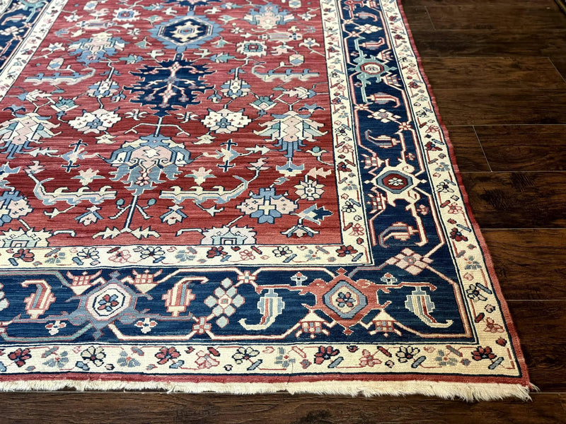 Turkish Flatweave Rug 6x9, Heriz Design, Red and Blue by Jewel Rugs