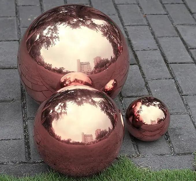 Nerien Gazing Ball, Stainless Steel Garden Mirror Globe, Polished Ornament Sphere, Hollow Floating Reflective Hemisphere, for Home Outdoor Pond Housewarming Swimming Pool Decoration, Rose Gold, 5Pcs by GreenHaven Gardens