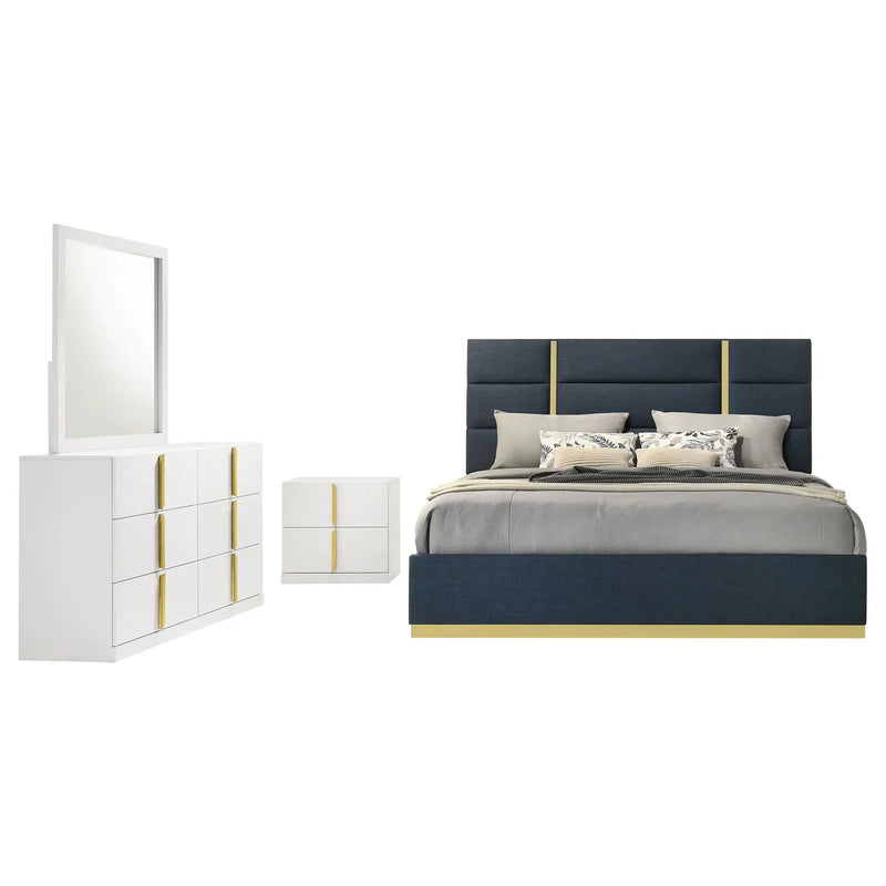 Ines 4-piece Eastern King Bedroom Set Navy and White High Gloss by Unique Piece Furniture