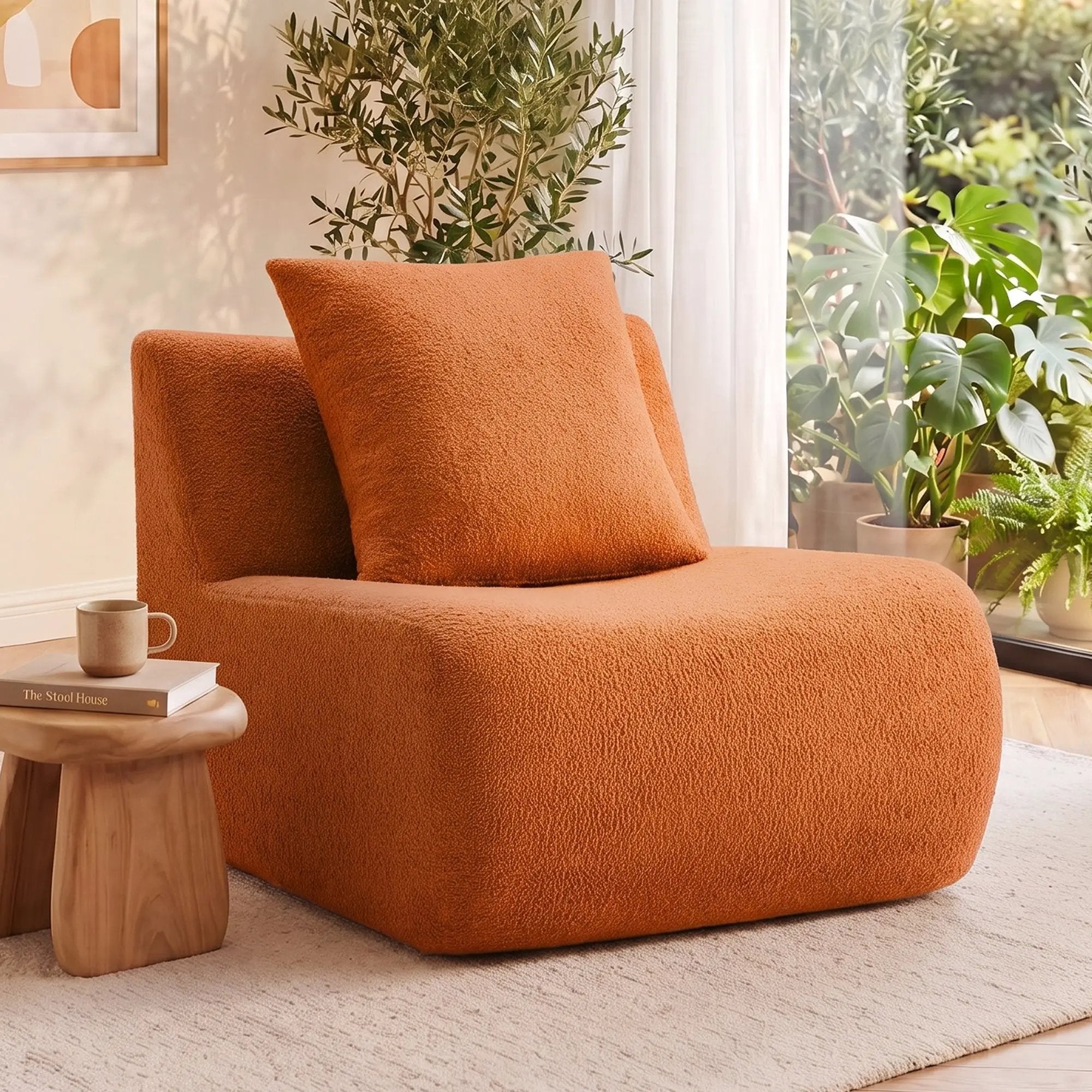 Armless Sofa With Pillow Teddy Fabric - Orange by HouseOfZazla