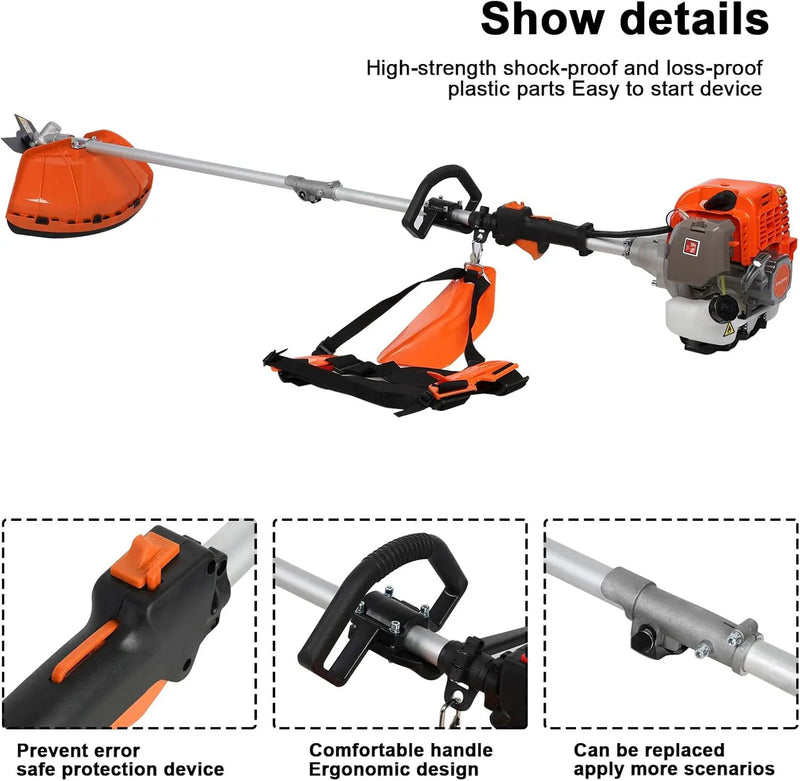 Weed Eater Gas Powered 52cc - 2 Cycle, 5 in 1 Grass Trimmer, Gas Hedge Trimmer, String Trimmer, Brush Cutter, Pole Saw with Extension Pole, Multi Functionallandscaping Tools & Equipmen (Red2) by GreenHaven Gardens