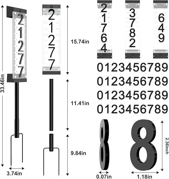 Solar House Number [Upgrade 3D Acrylic Number] Solar Address Sign Increase Brightness, Number Is Bold, Anchor Is Made Of Iron,Solar House Number Sign with Two Lighting Modes and Two Installation (White)(Manual without remote control) (Discoloration) by GreenHaven Gardens
