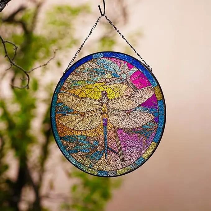 Hanging Stained Glass for Windows,20cm/7.87inch Dragonfly Hand-Painted Sun Catcher Garden Hangings Christmas Mother's Day, Valentine's Day Ornaments Festival Gift (B Style) by GreenHaven Gardens