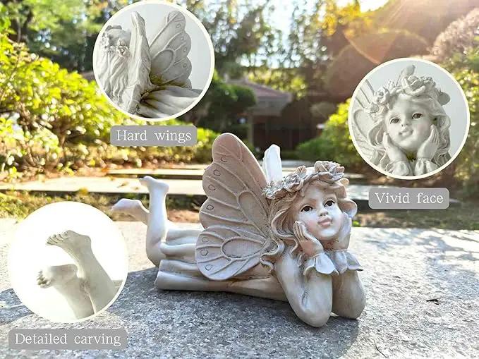 MeritMode Fairy Garden Figurines - Angel Statue with Butterfly and Holding Face, for Mom, Resin Outdoor Figurine for Patio & Yard, 10" Width by GreenHaven Gardens