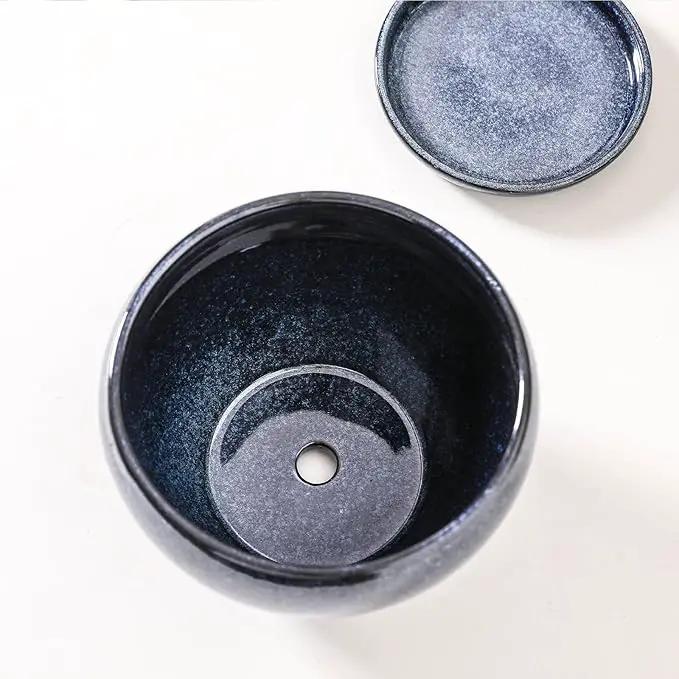 vicrays Ceramic Plant Pots Indoor - 6.5 Inch Planter Pot with Drainage Hole and Saucer for Succulent Orchid Flower Herbs Cactus - Ideal for Gardening Home Desktop Office Decor - Blue by GreenHaven Gardens