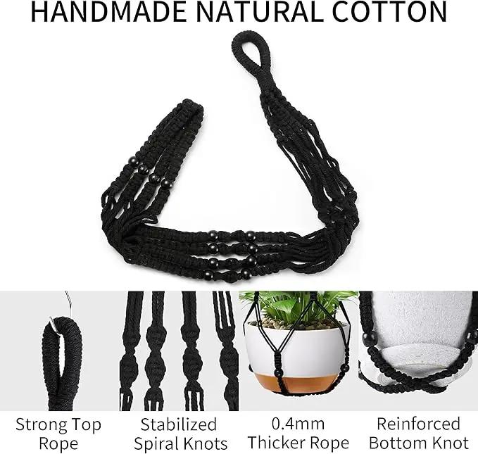 35 Inch Macrame Plant Hanger - Fits 4-13 Inch Pots, Supports Up to 22lbs, Sturdy Hanging Planter Holder for Indoor Outdoor, Boho Home Decor, 2 Pack, Black (POTS NOT Included) by GreenHaven Gardens