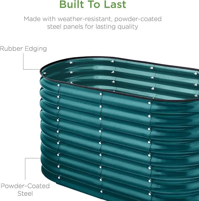 Best Choice Products 4x2x2ft Outdoor Metal Raised Garden Bed, Oval Deep Root Planter Box for Vegetables, Flowers, Herbs, and Succulents w/ 101 Gallon Capacity, Rubber Edge Guard - Peacock Blue by GreenHaven Gardens