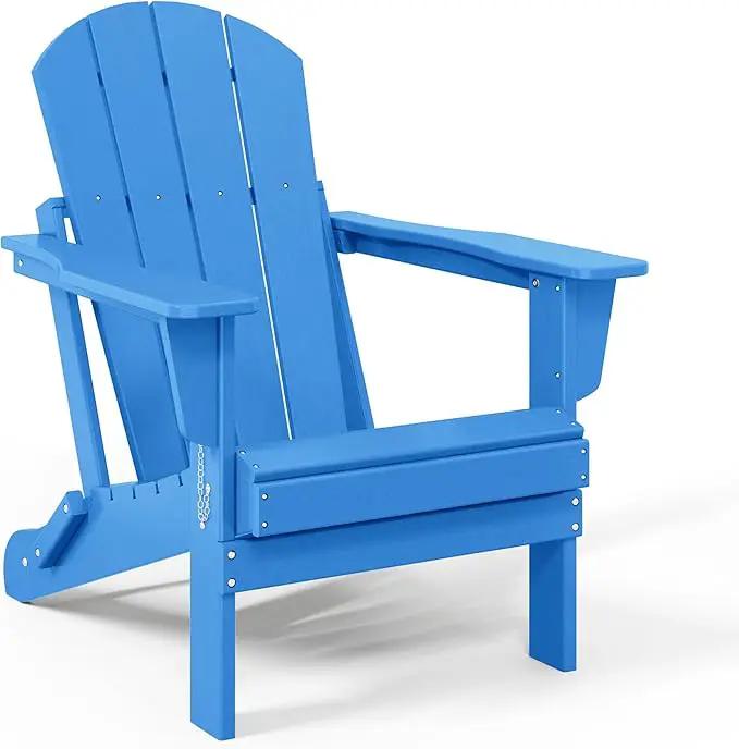 WO Home Furniture Adirondack Chairs Table Set of 3 PCS Outdoor Folding Chairs Side End Table Weather/UV Resistant for Lawn, Garden, Bon Fire, Balcony (Pacific Blue) by GreenHaven Gardens