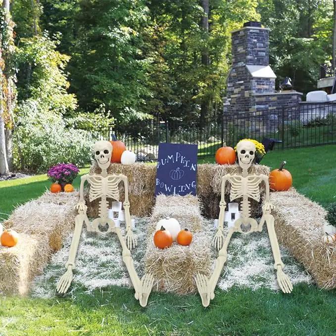 CAMIRUS 2PACK Plastic Posable Halloween Skeleton Decorations, 3FT Poseable Skeleton Full Body with Movable Joints for Halloween Indoor/Outdoor Haunted Houses, Lawn, Graveyard Decor by GreenHaven Gardens