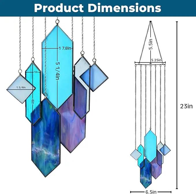 Stained Glass Window Hanging Sun Catcher - Blue Wall Art, Earth Tones Modern Design, Fully Assembled, Ready to Hang, Home or Garden Decor by GreenHaven Gardens
