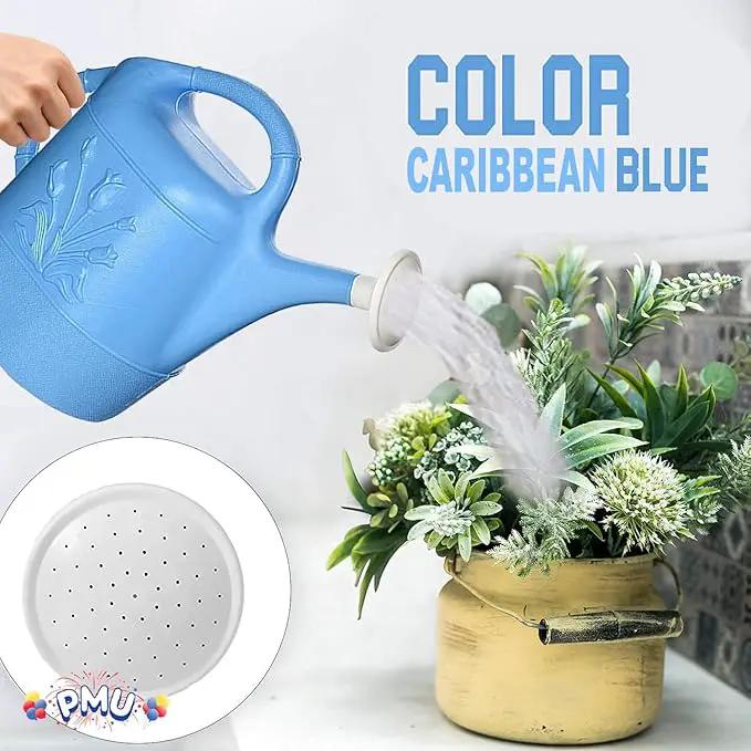 PMU 2 Gallon Watering Can - Garden Watering Can for Indoor & Outdoor Plants - Plastic Water Can with Detachable Sprinkler Head - Large Water Pot, Made in USA - Blue Pkg/3 by GreenHaven Gardens