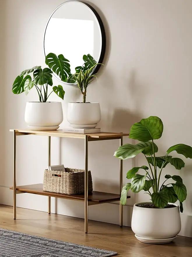 LE TAUCI Ceramic Planters, 10 Inch Pots for Plants, Indoor Plant Pots with Drainage Holes and Saucers, Modern Planters Fit Mid Century Plant Stand, Flower Pots for Indoor Plants, White by GreenHaven Gardens