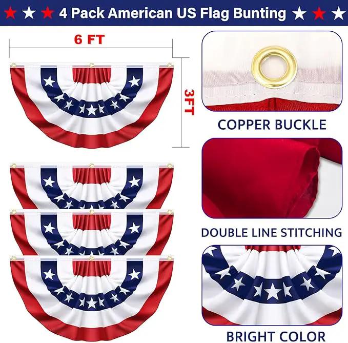 3x6 Ft 4 Pack American Pleated Bunting Fan Flags, Patriotic Half Fan Banner American Flag Decoration Bunting for Outside Red White and Blue Decor Independence Day Memorial Day 4th of july Decorations by GreenHaven Gardens