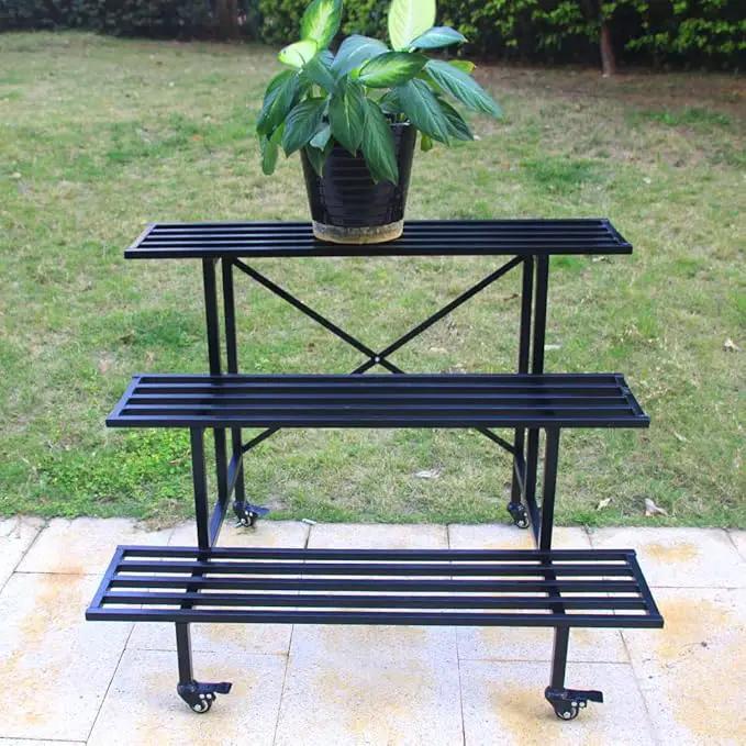 Zhongma Moving Garden Cart 3 Tier Sturdy Metal Plant Stand Heavy Duty Plant holder Garden Plant Shelf with Wheels by GreenHaven Gardens