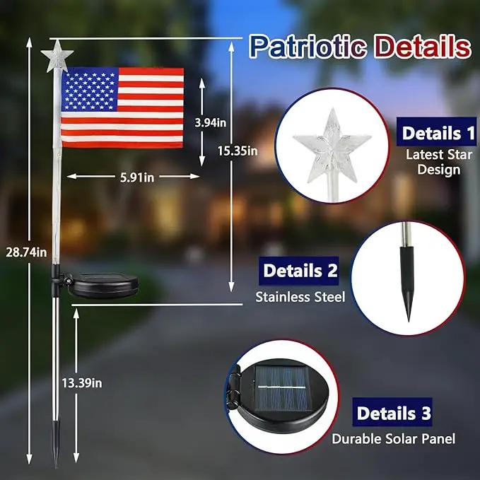 4th of July Decorations Outdoor Solar Lights, 2 Pack Red White and Blue Star Lights for National Day with American Flag, 2 Modes Waterproof Solar Patriotic Light for Independence Memory Day Yard Path by GreenHaven Gardens