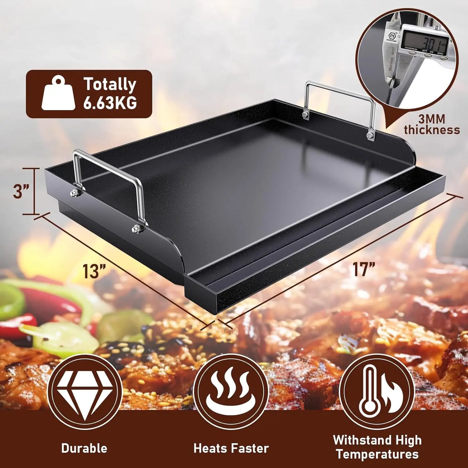 Cast Iron Griddle for Gas Grill, Nanoceramic Nonstick Flat Top Griddle Insert for Outdoor Gas Grill by GreenHaven Gardens