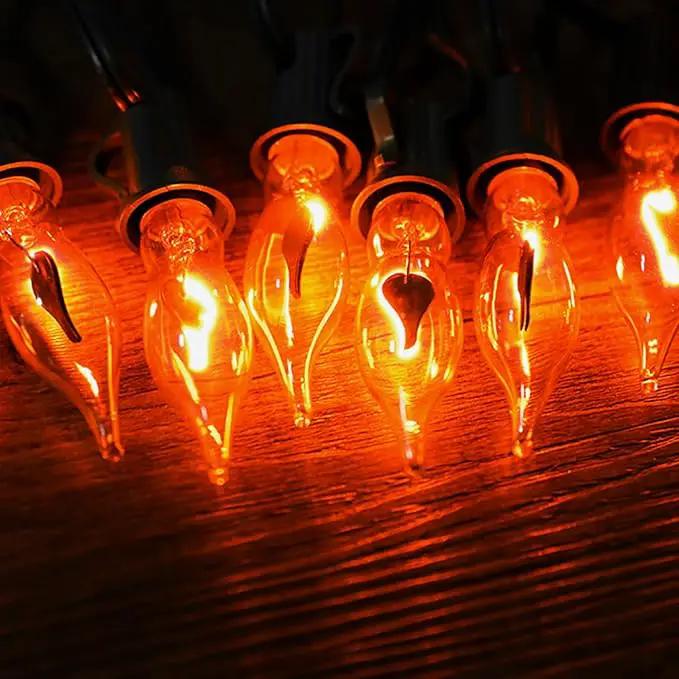 12.8Ft Christmas Lights Flickering Flame String Lights with 12 Pack Clear C7 Flame Light Bulbs（2 Spare）, Great for Indoor Outdoor Home Patio Party Christmas Decorations Lights, 1W, E12 Base by GreenHaven Gardens