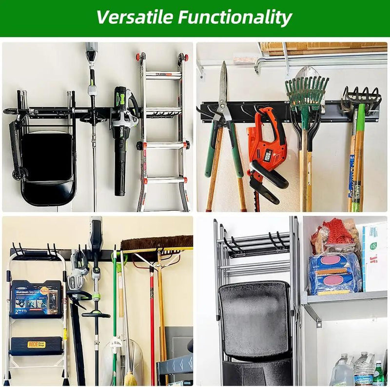 Garage Organization, Garage Wall Organizer with 48 inches Rails and 6 Hooks, Tool Organizers Heavy Duty, Shovel Holder Wall Mount Max Load 360 LBS, Sturdy Garden Tool Rack for Folding Chairs by GreenHaven Gardens